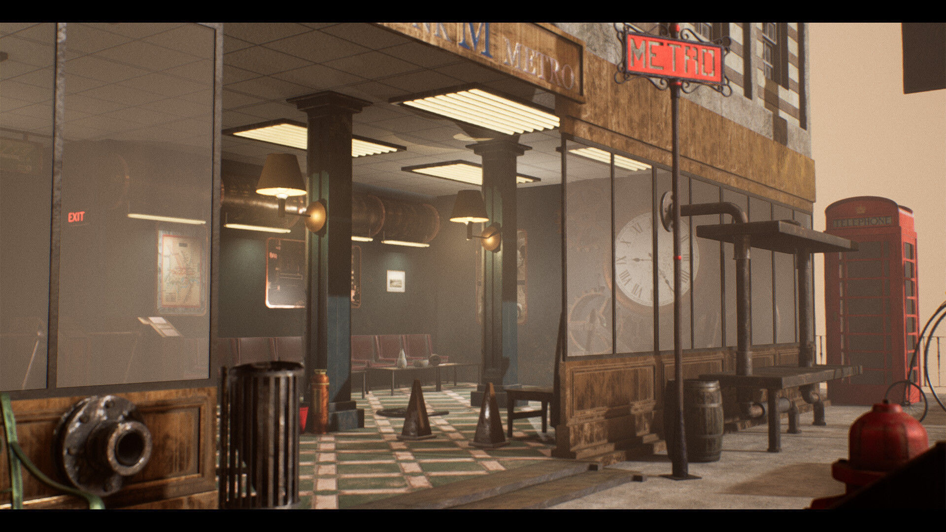 SteamPunk Victorian Metro Station Interior Low-poly 3D model_12