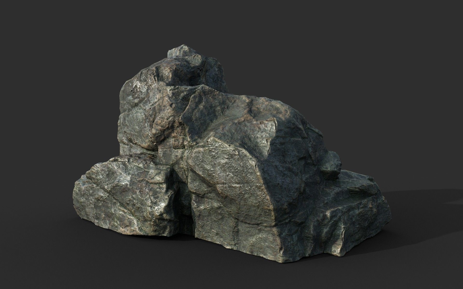Low poly Cracked Rock B 210221 Low-poly 3D model_7