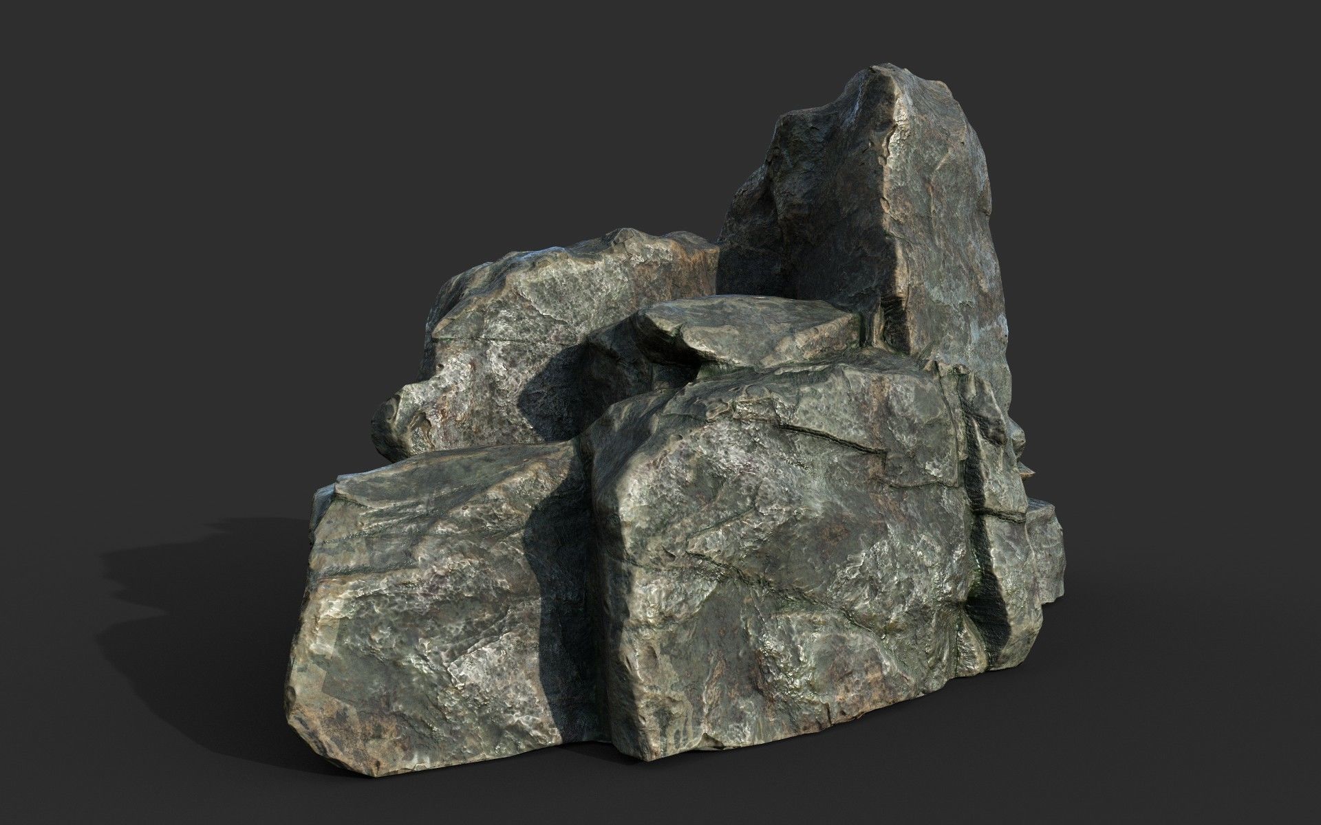 Low poly Cracked Rock B 210221 Low-poly 3D model_9