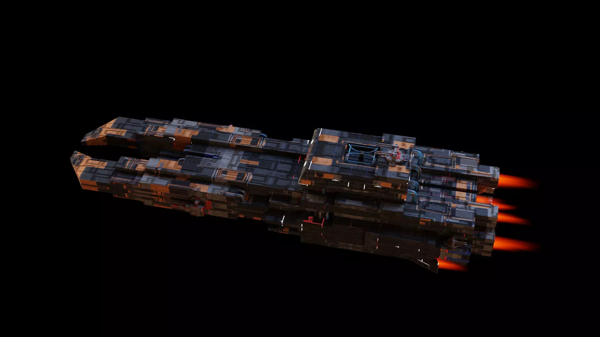 Spaceship with flames Low-poly 3D model