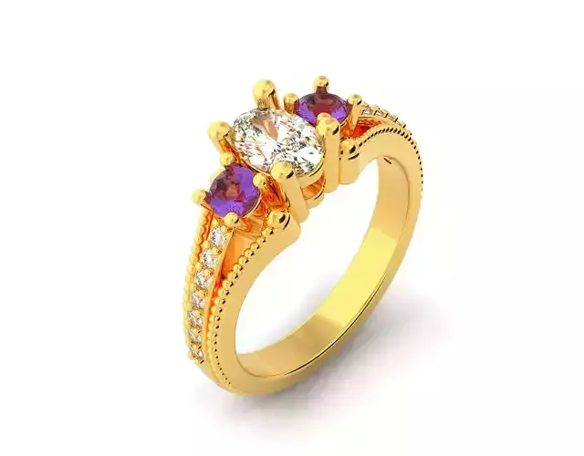 D-0436 amethyst and diamond ring gold