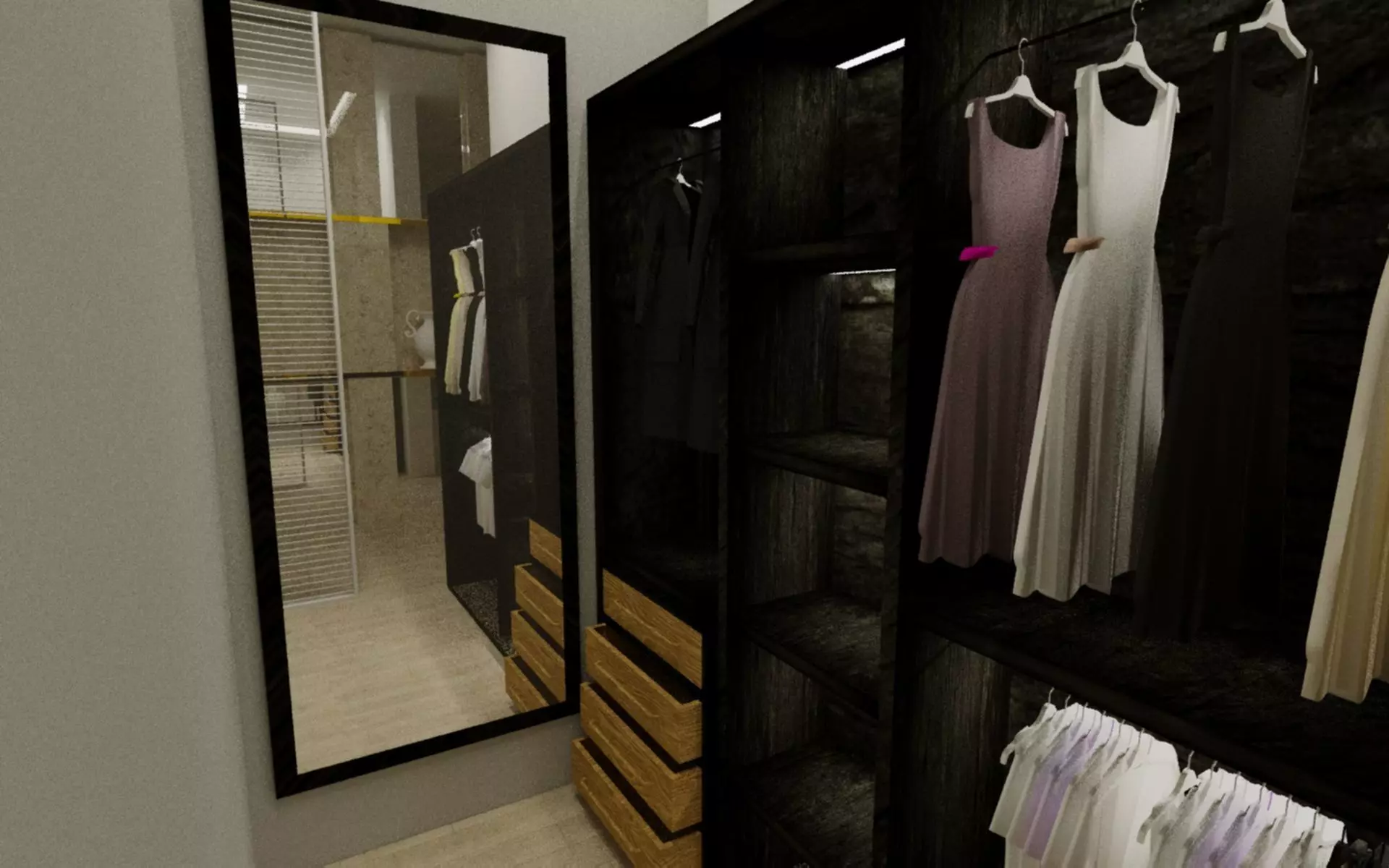 Wardrobe walk in closet with clothes Free low-poly 3D model_0