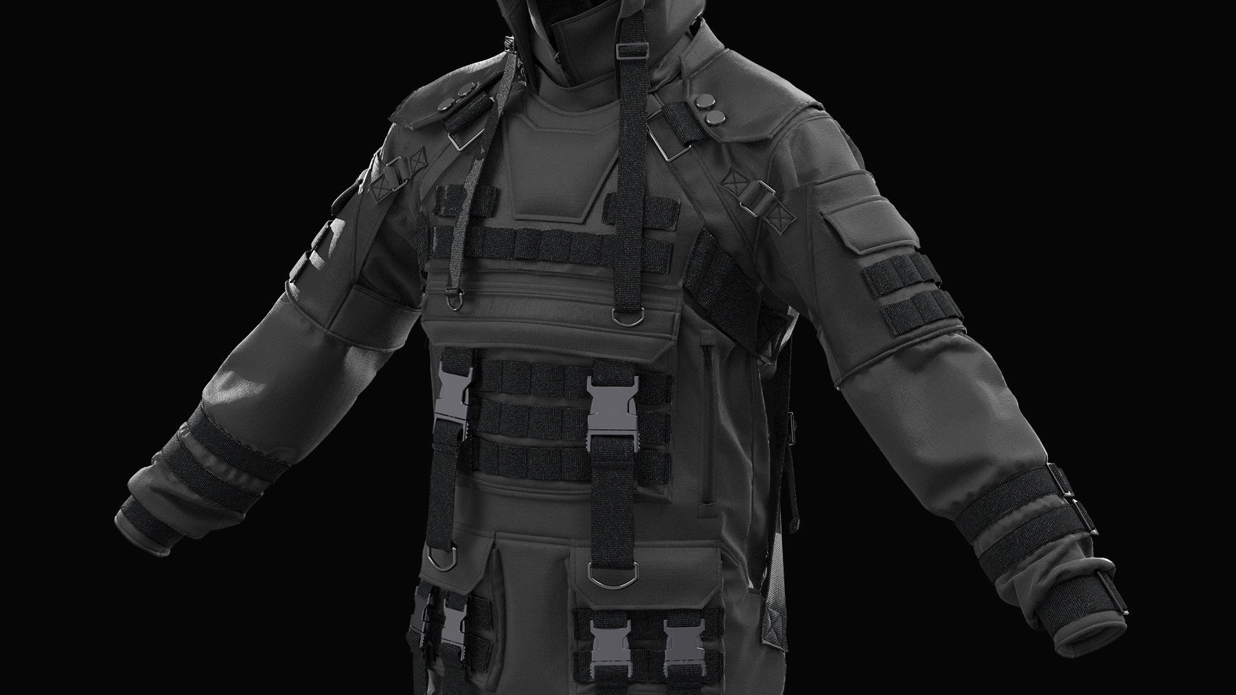 Military tactical jacket  3D model_2