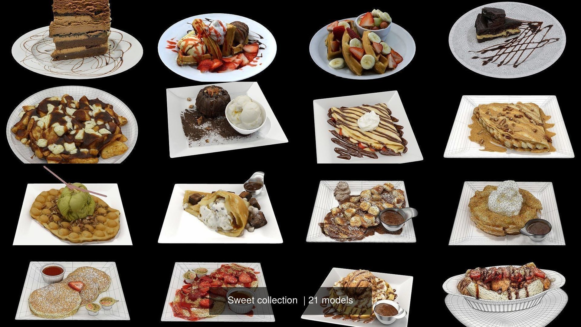 Sweet collection ice cream and coffee on plate _29