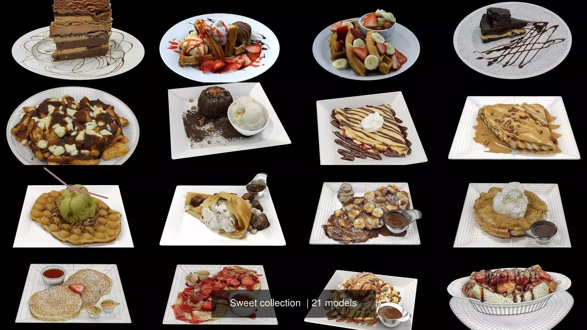 Sweet collection ice cream and coffee on plate _0