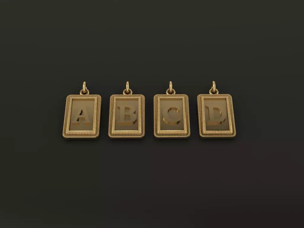 Antique Vintage Style Box Rectangle Letter Frame Pendant STYLE 2 3D print model_0