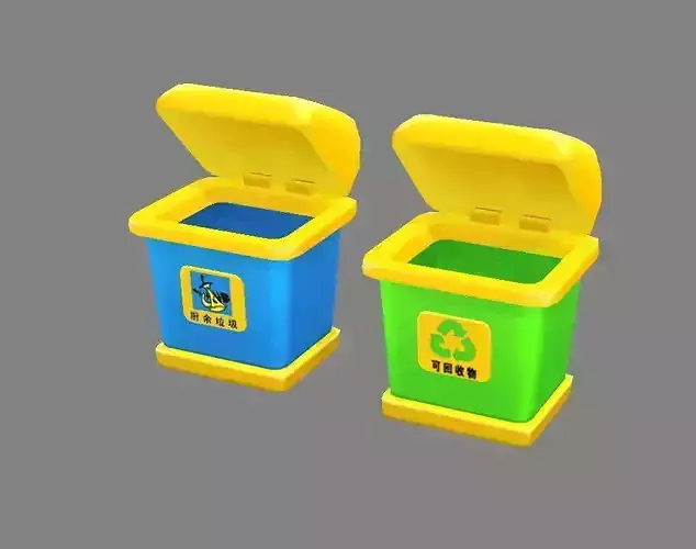 Cartoon plastic trashcan - rectangle