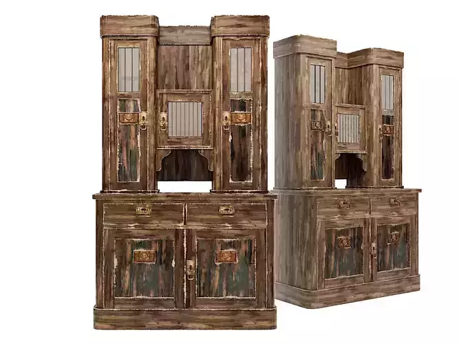 Old sideboard with brass inserts