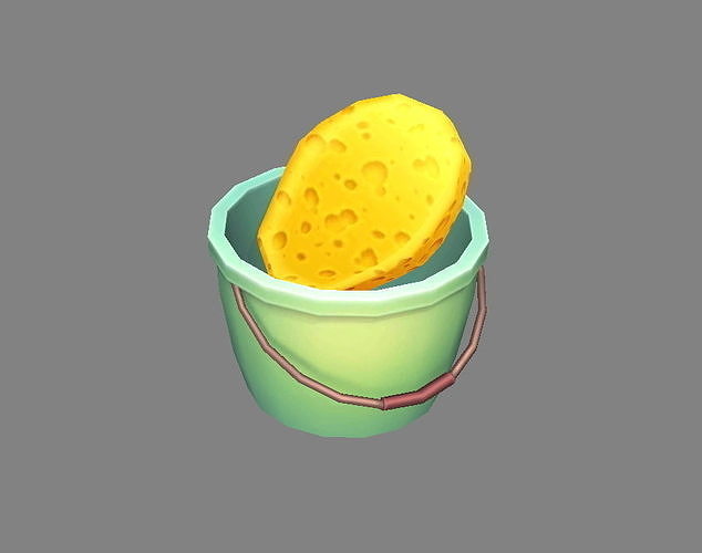 Cartoon Bucket and Sponge Low-poly 3D model