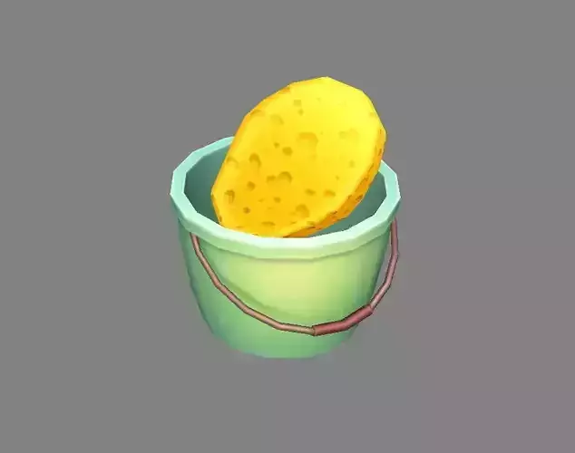 Cartoon Bucket and Sponge Low-poly 3D model