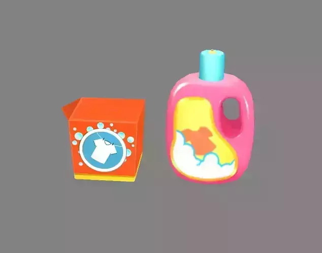 Cartoon washing powder and  liquid detergent Low-poly 3D model