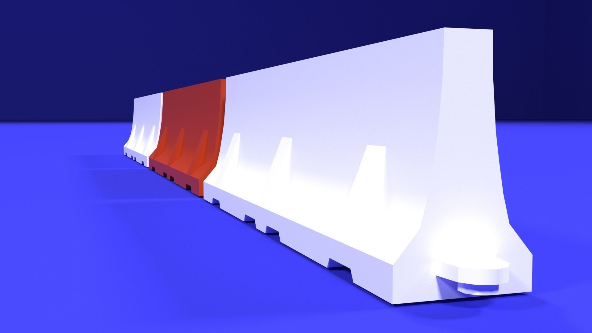 White and red short and long plastic road barriers Low-poly 3D model_9