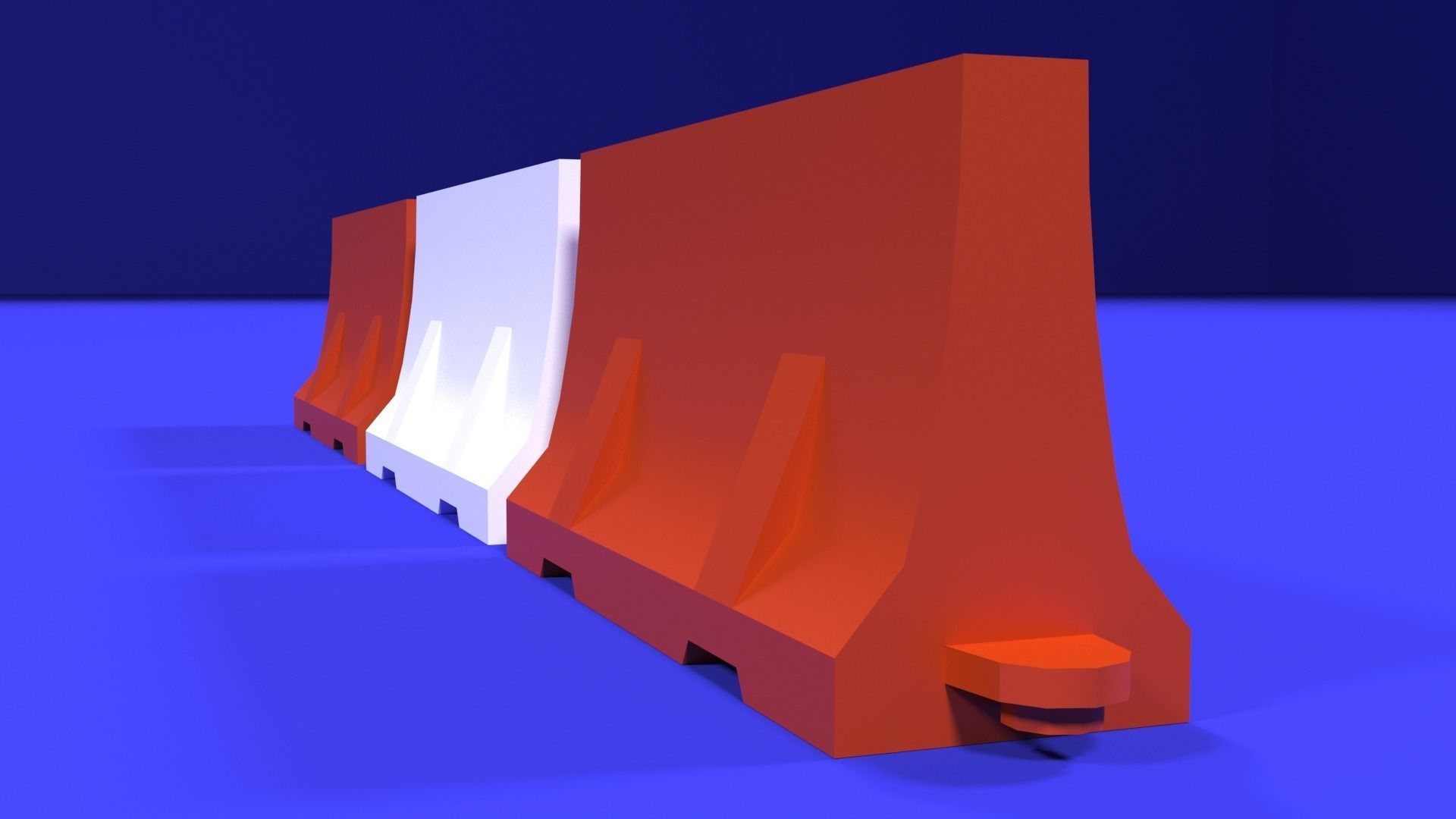 White and red short and long plastic road barriers Low-poly 3D model_6
