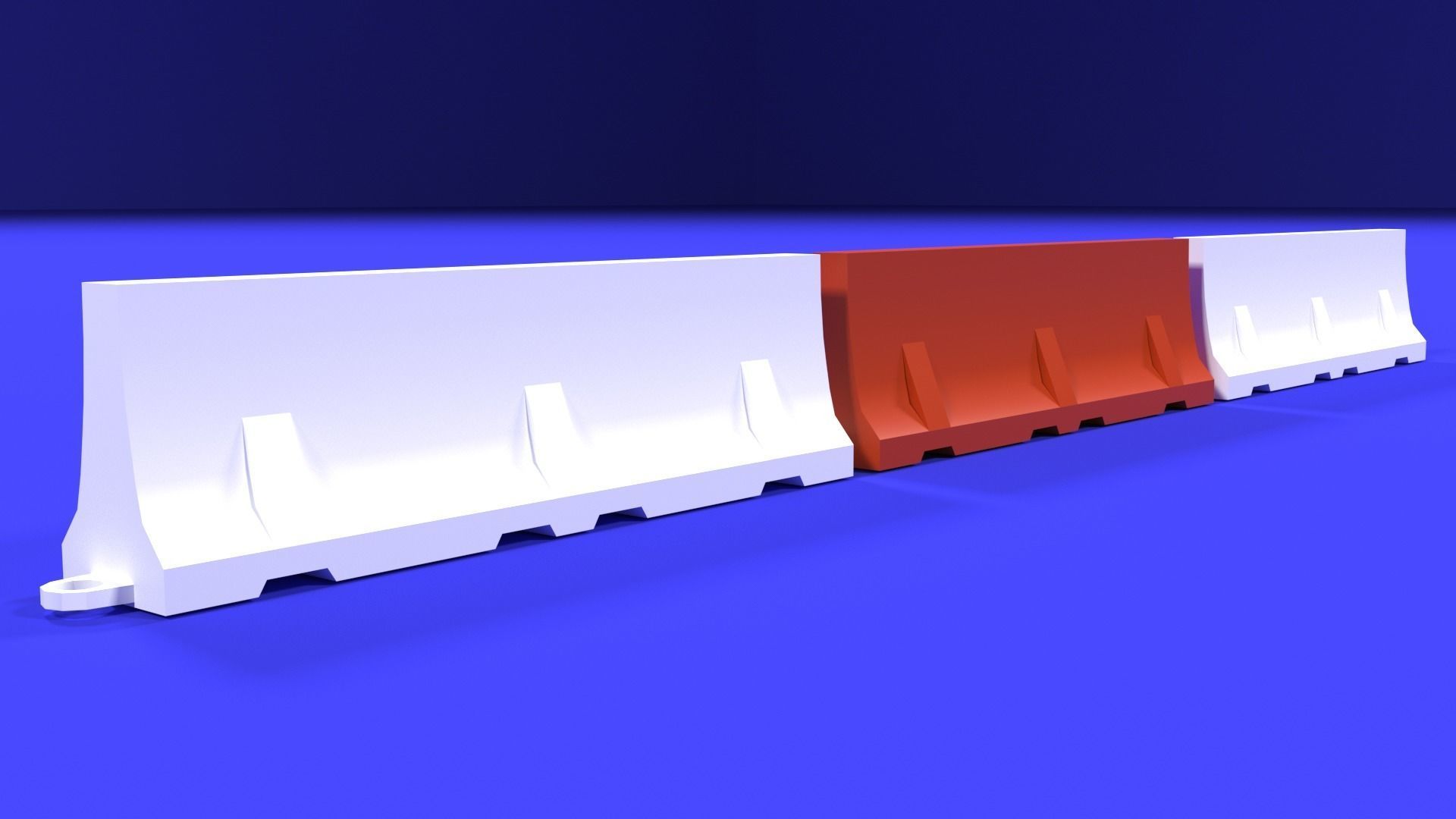 White and red short and long plastic road barriers Low-poly 3D model_7