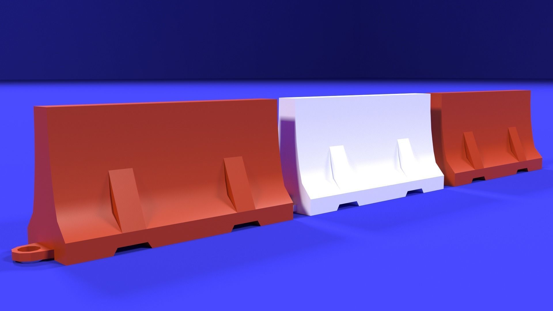White and red short and long plastic road barriers Low-poly 3D model_3