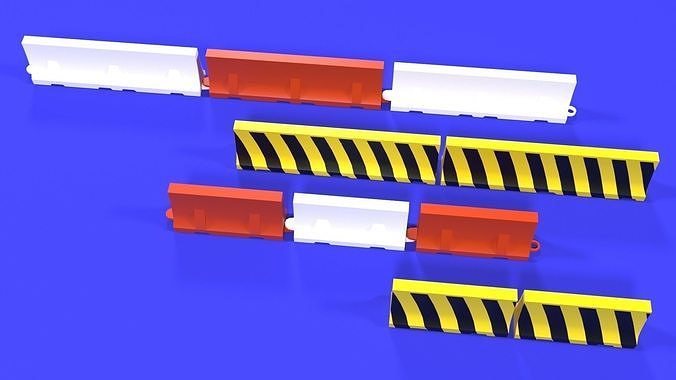 White and red short and long plastic road barriers Low-poly 3D model