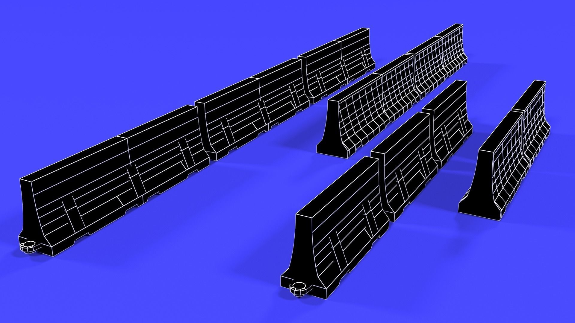 White and red short and long plastic road barriers Low-poly 3D model_16