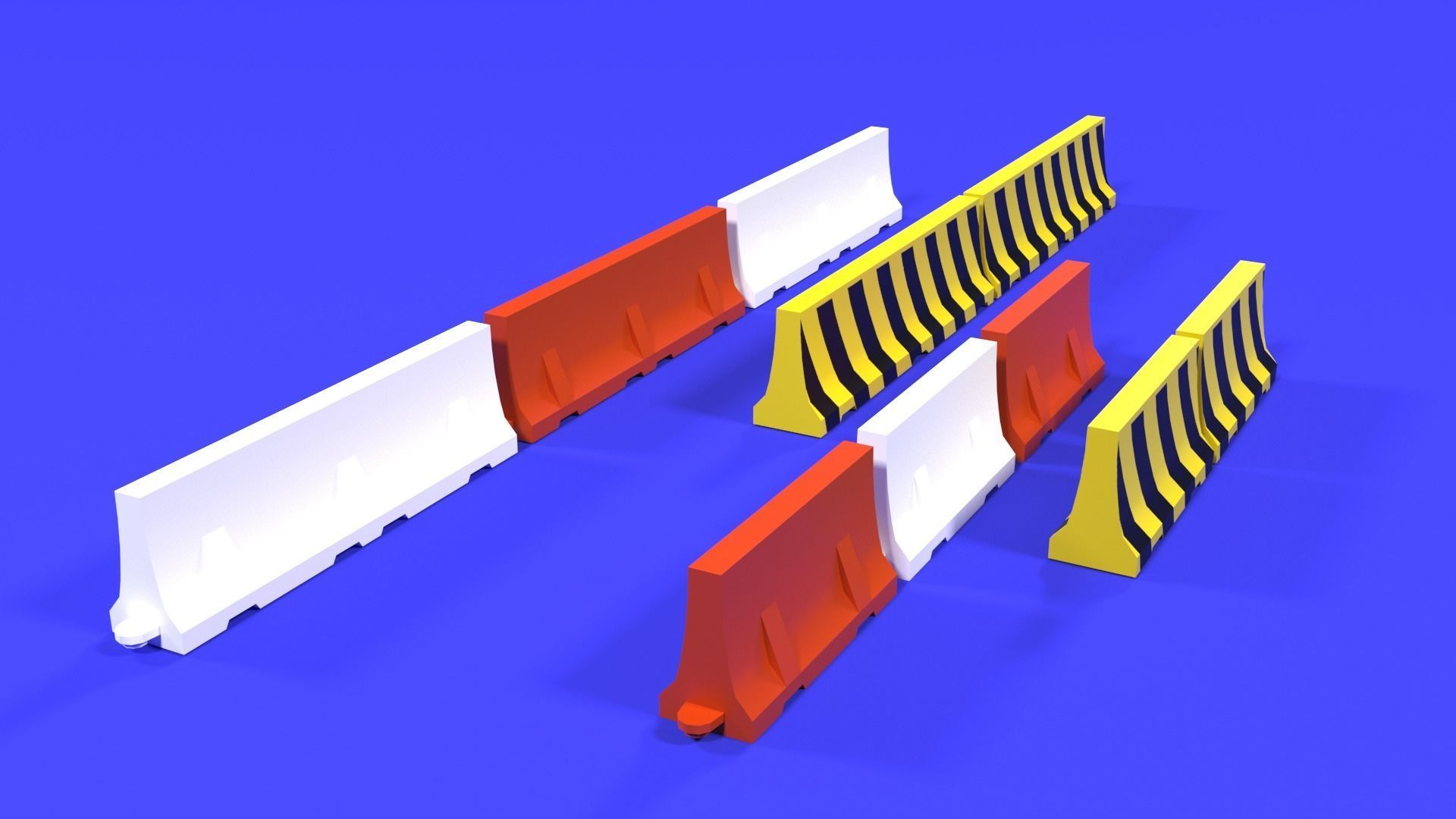 White and red short and long plastic road barriers Low-poly 3D model_1