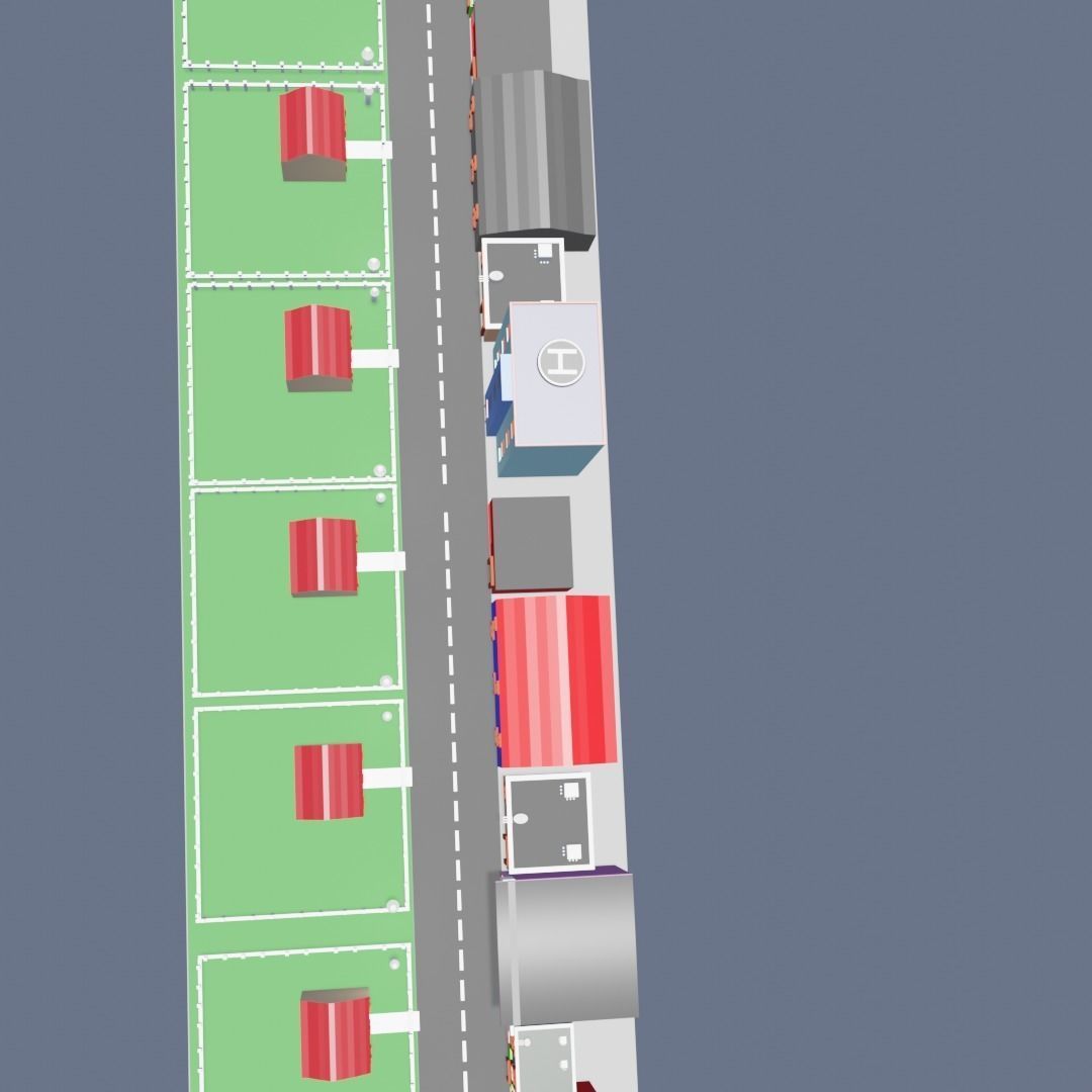 City low poly street with houses and buildings Low-poly 3D model_33