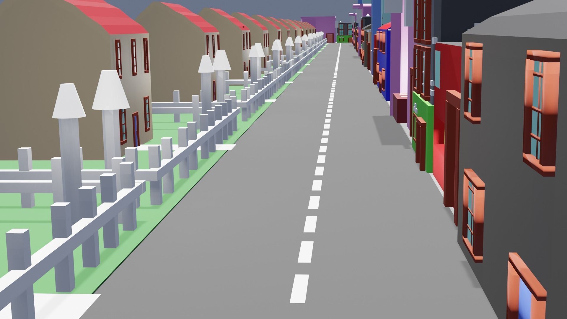 City low poly street with houses and buildings Low-poly 3D model_24