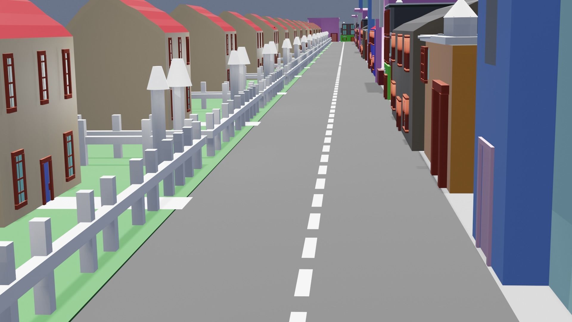 City low poly street with houses and buildings Low-poly 3D model_5