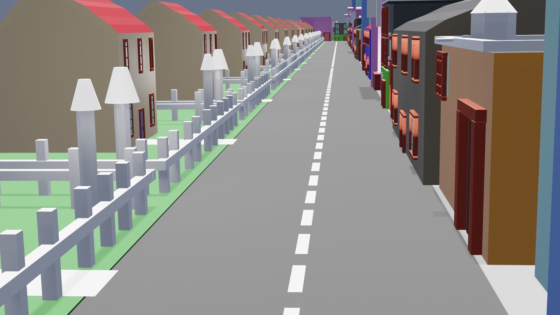 City low poly street with houses and buildings Low-poly 3D model_13