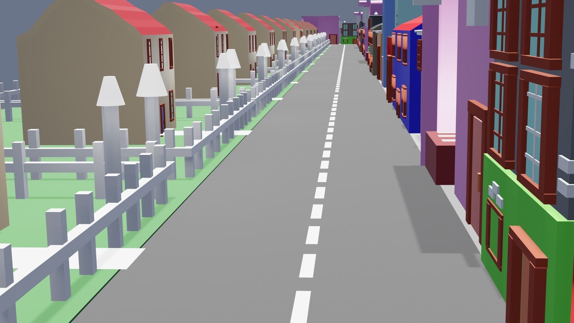 City low poly street with houses and buildings Low-poly 3D model_30