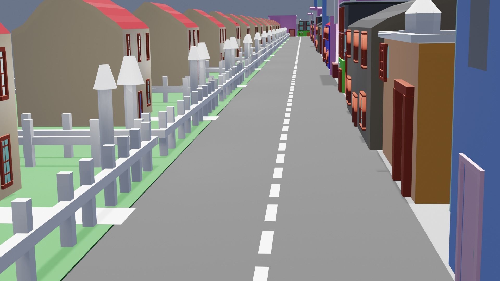City low poly street with houses and buildings Low-poly 3D model_10