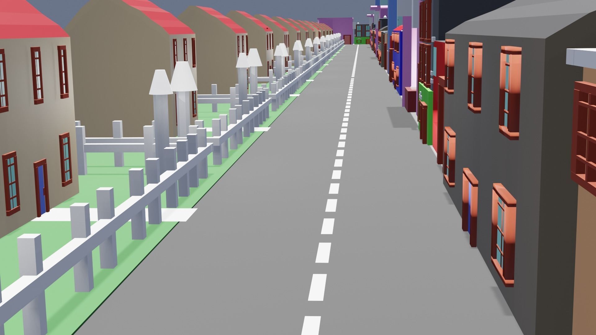 City low poly street with houses and buildings Low-poly 3D model_20