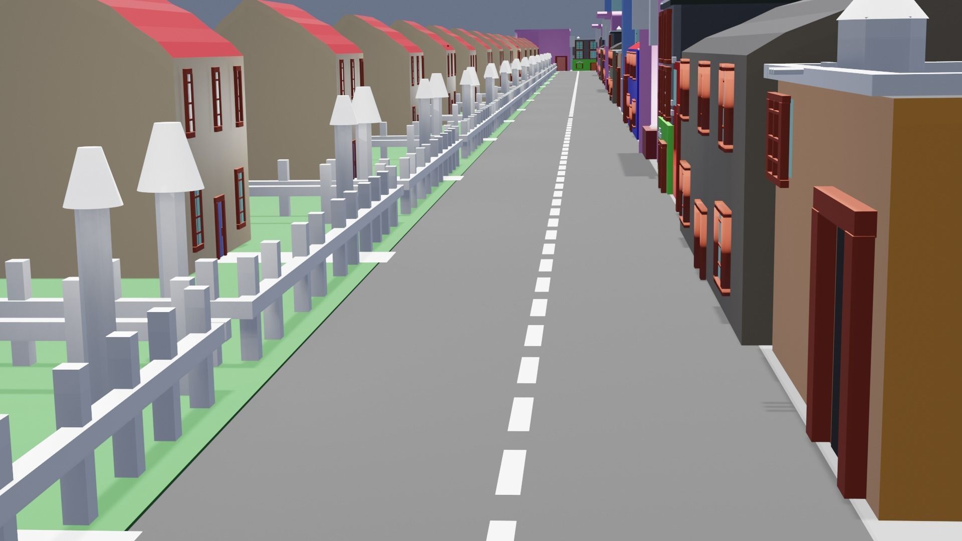 City low poly street with houses and buildings Low-poly 3D model_14
