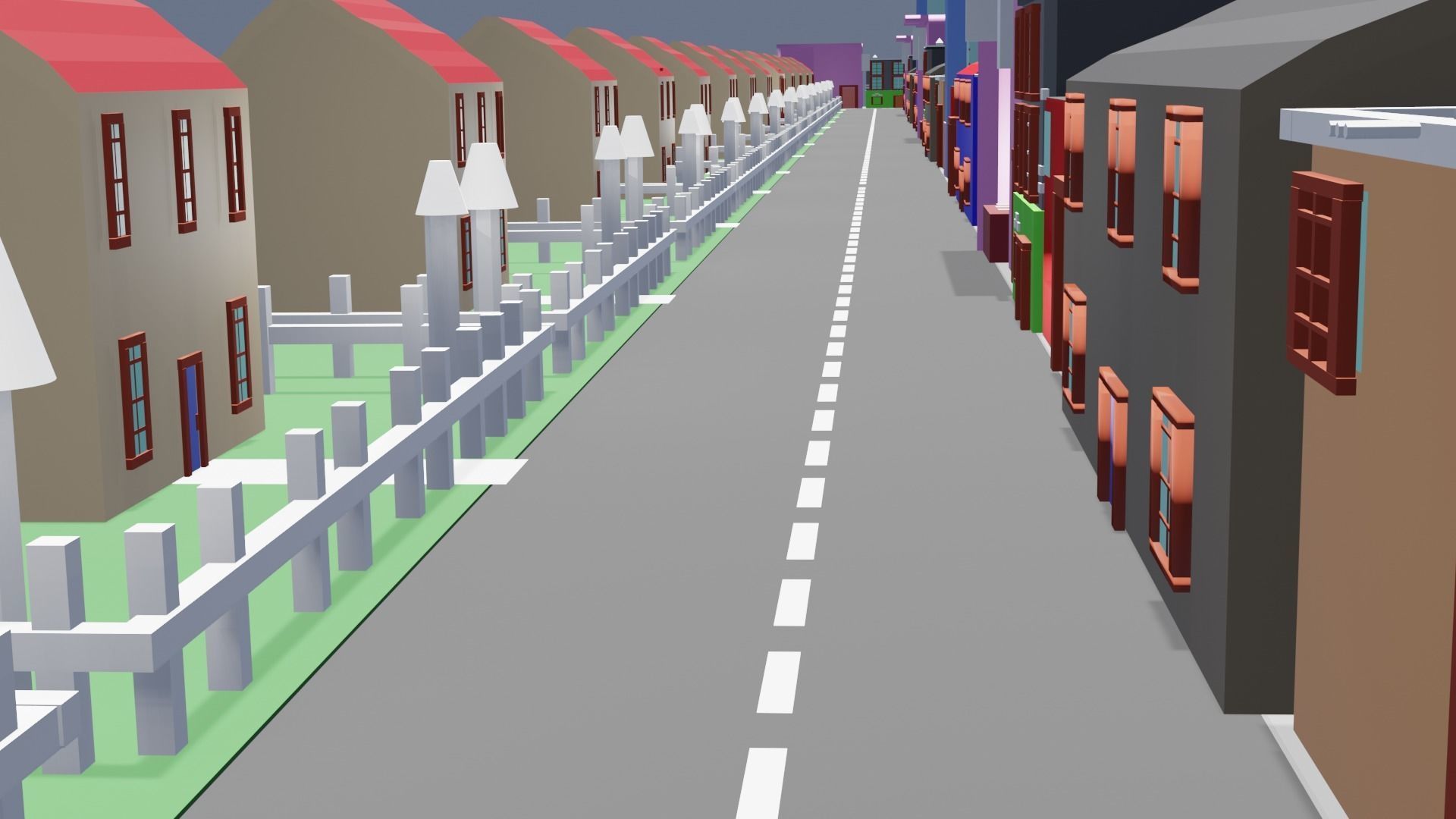 City low poly street with houses and buildings Low-poly 3D model_18