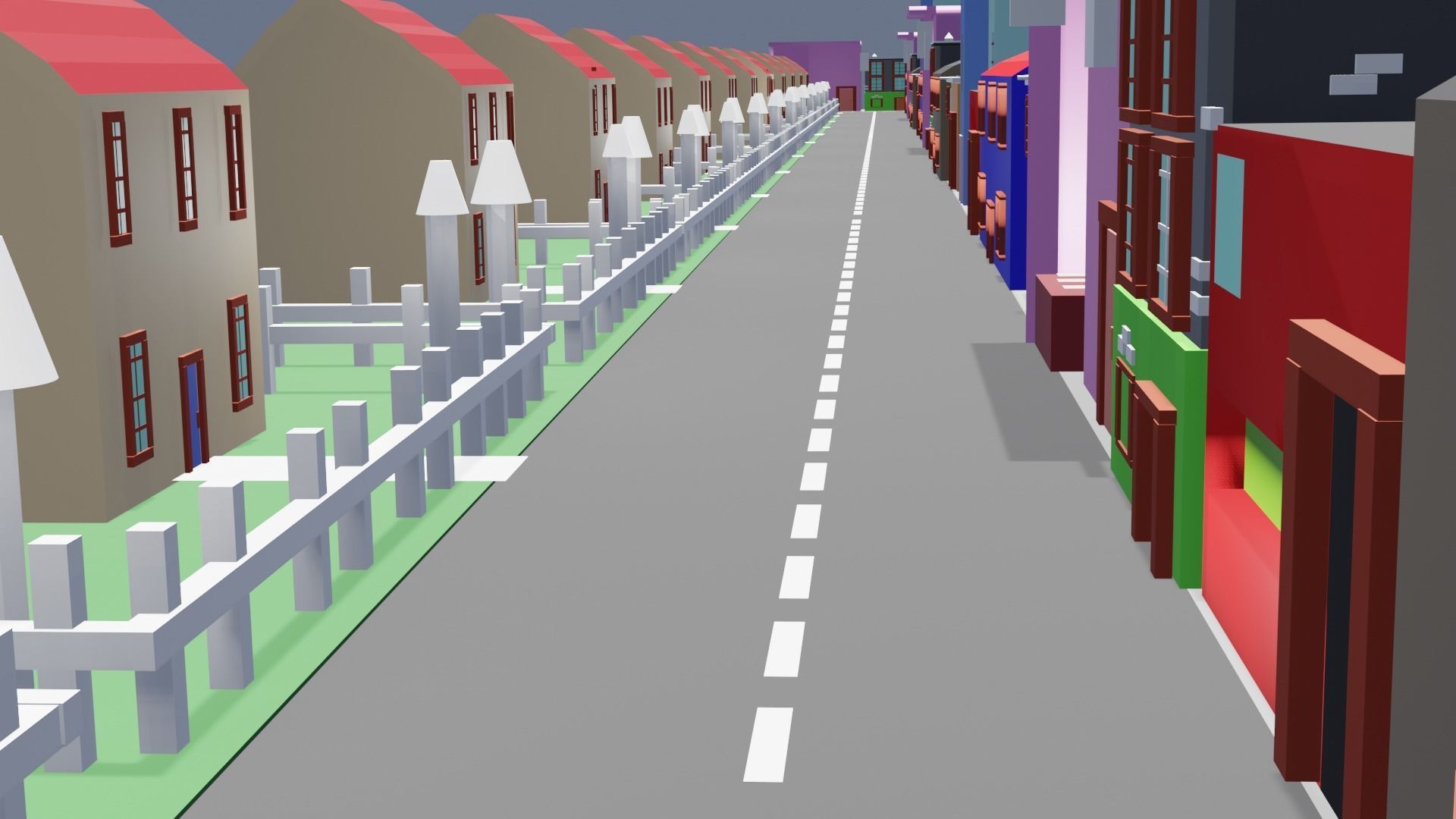 City low poly street with houses and buildings Low-poly 3D model_27