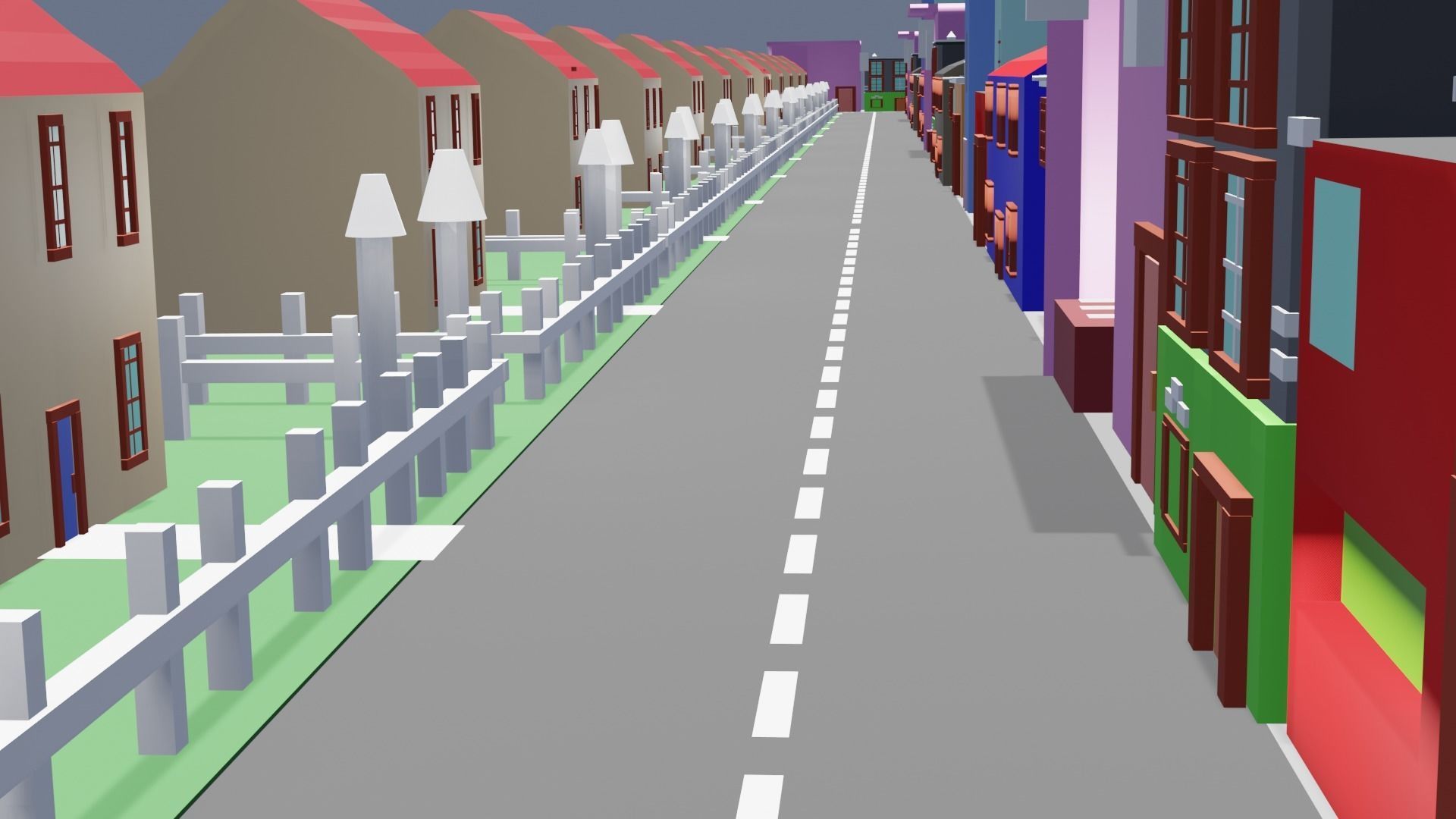 City low poly street with houses and buildings Low-poly 3D model_29