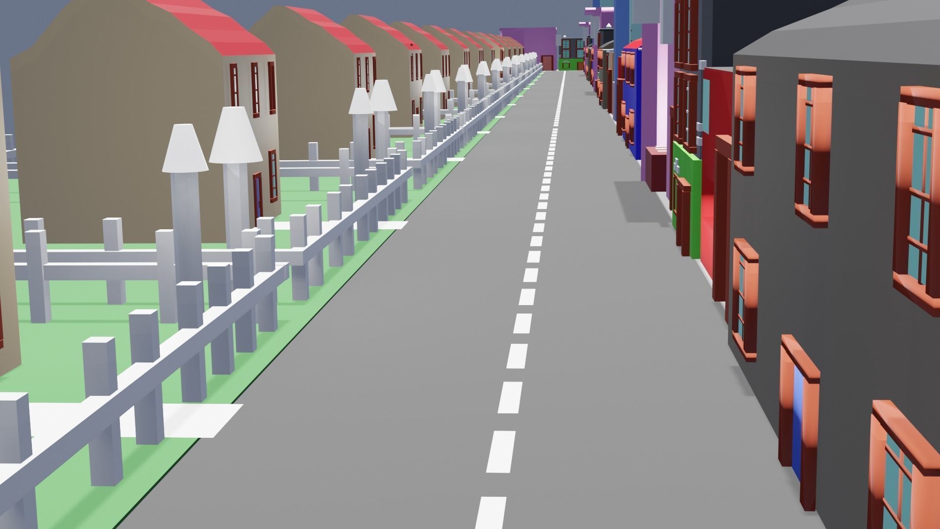 City low poly street with houses and buildings Low-poly 3D model_22