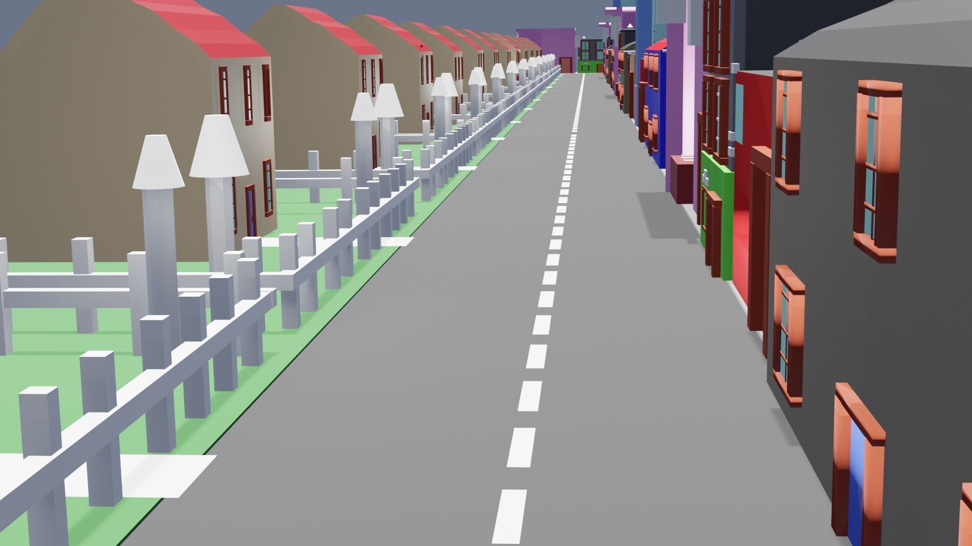 City low poly street with houses and buildings Low-poly 3D model_23