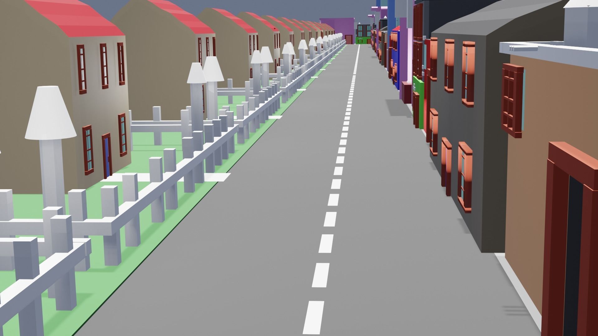 City low poly street with houses and buildings Low-poly 3D model_17