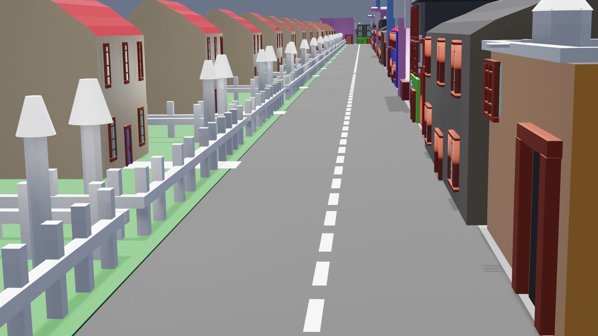 City low poly street with houses and buildings Low-poly 3D model_15