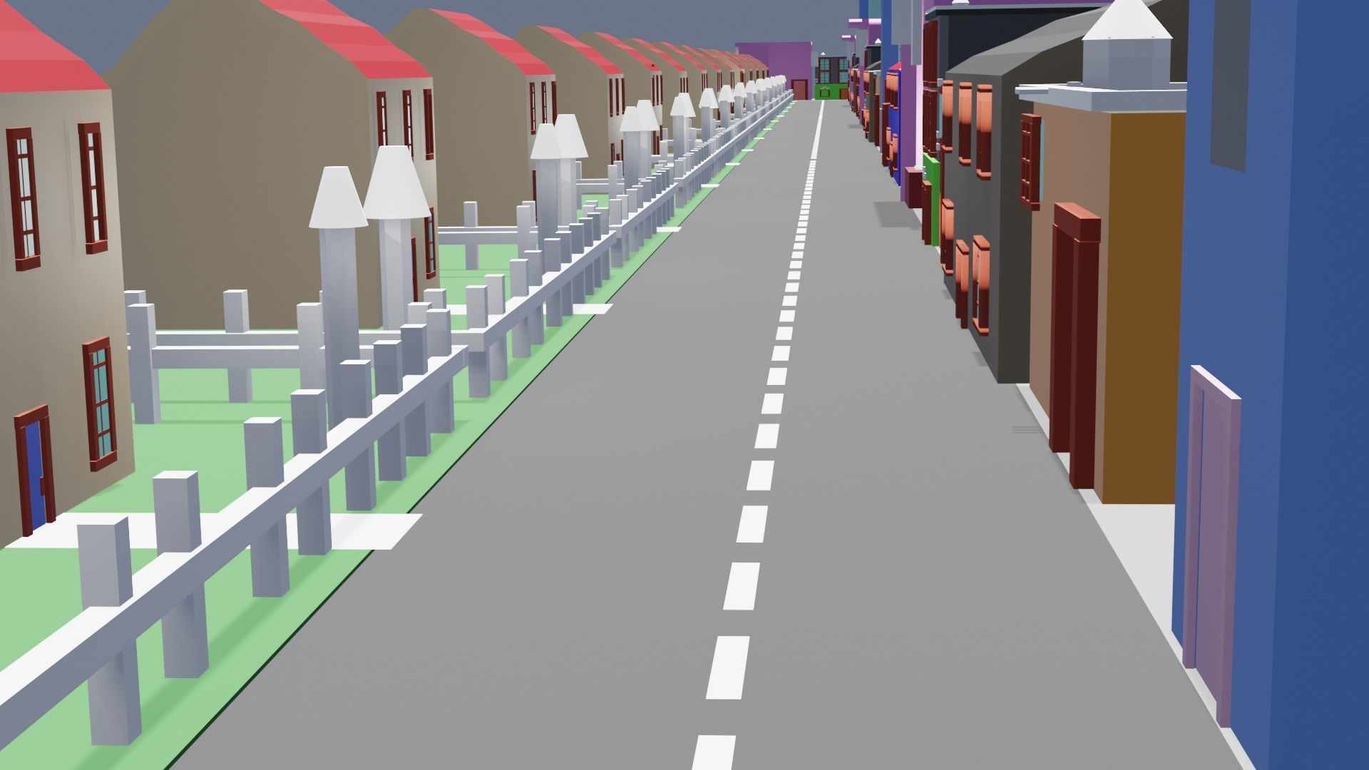 City low poly street with houses and buildings Low-poly 3D model_8