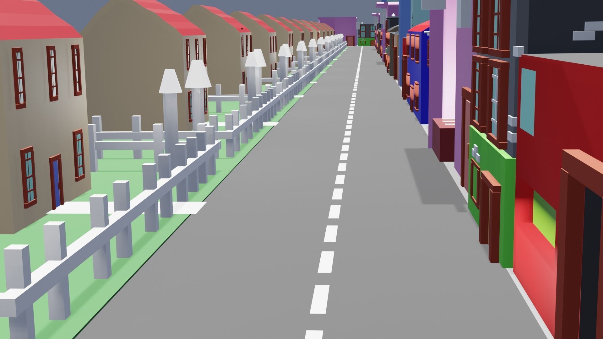 City low poly street with houses and buildings Low-poly 3D model_28