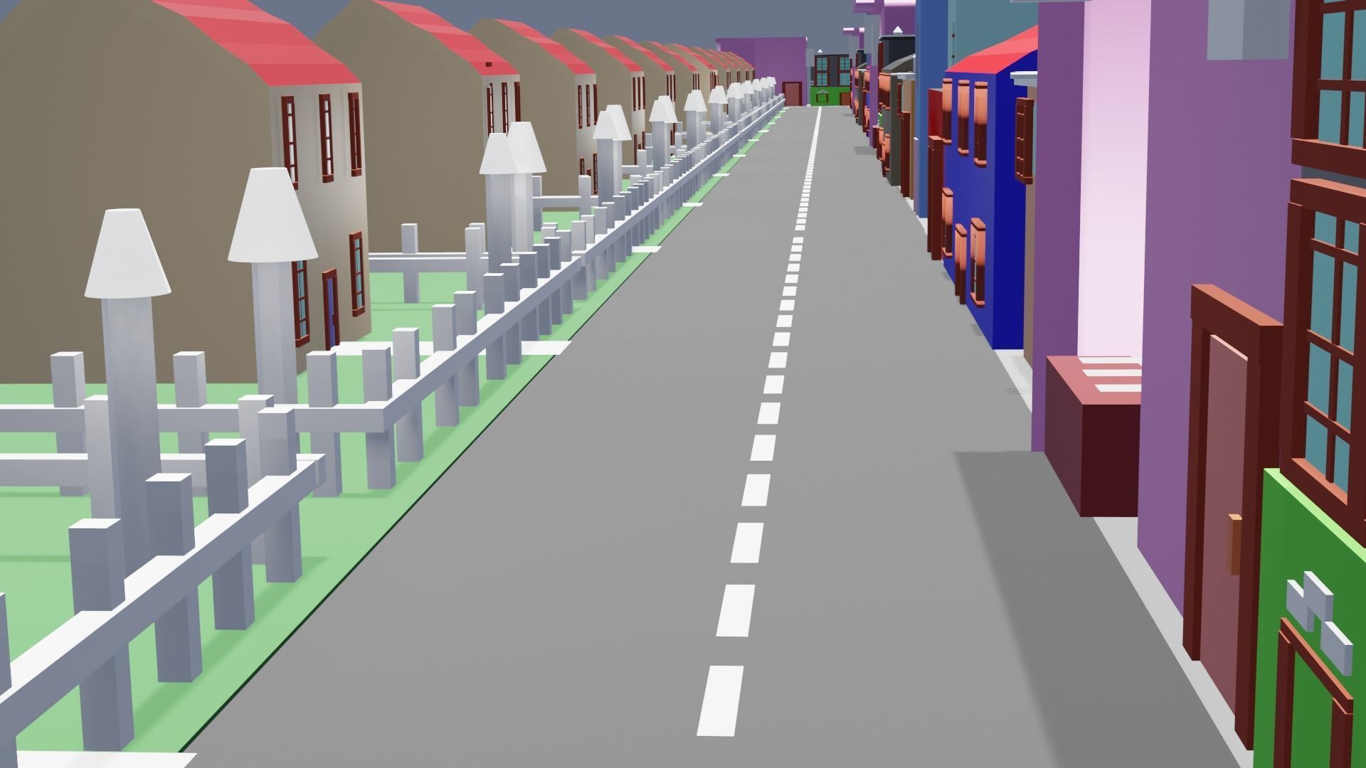 City low poly street with houses and buildings Low-poly 3D model_32