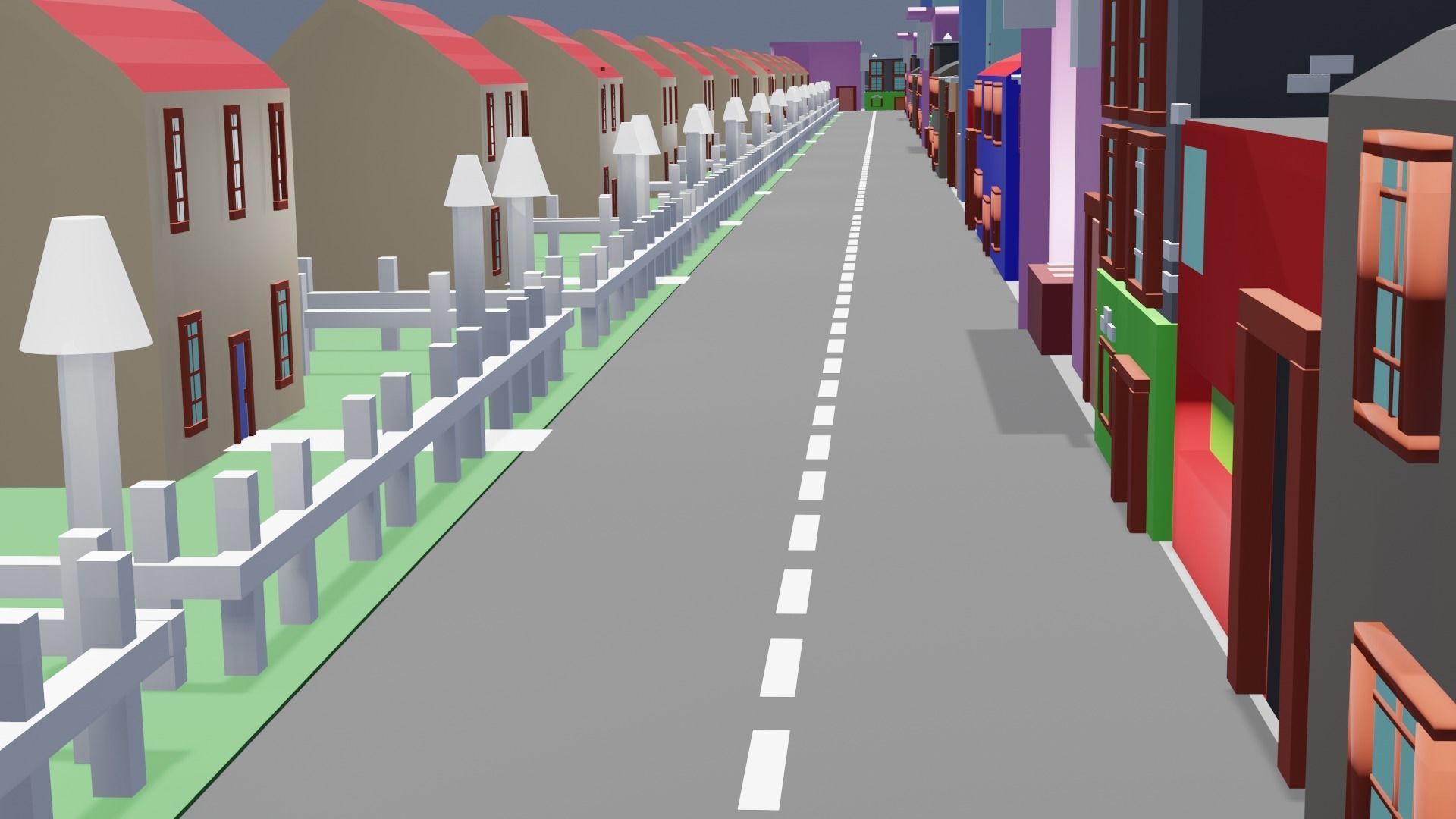 City low poly street with houses and buildings Low-poly 3D model_26