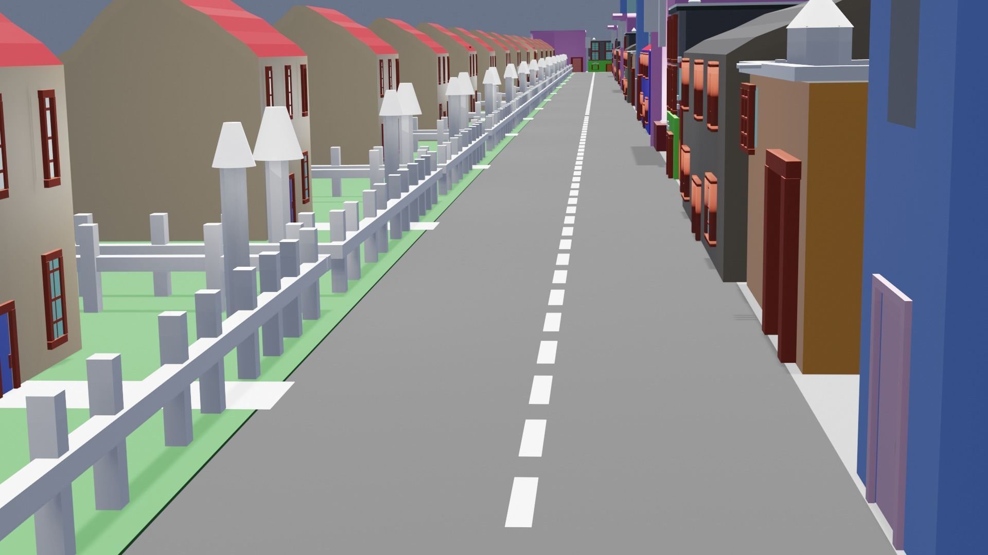 City low poly street with houses and buildings Low-poly 3D model_9