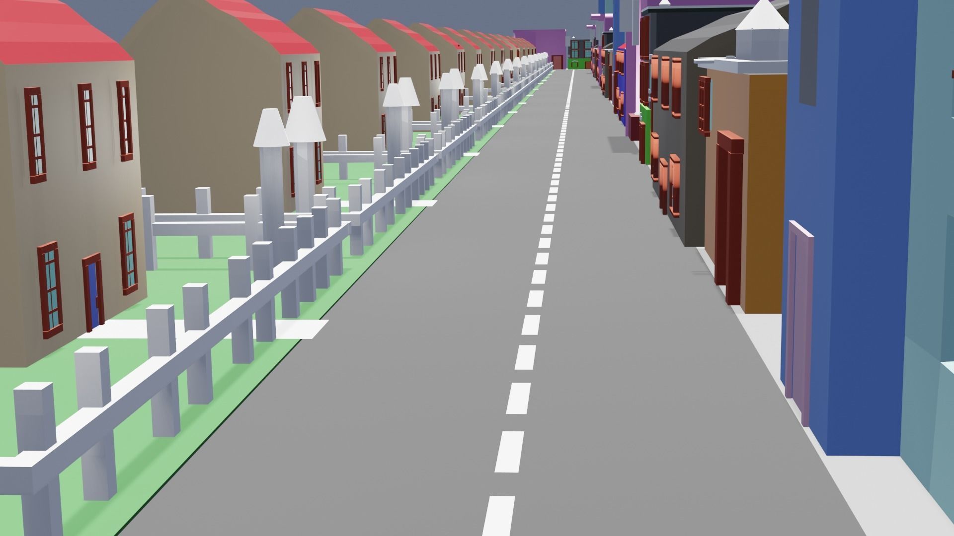 City low poly street with houses and buildings Low-poly 3D model_3