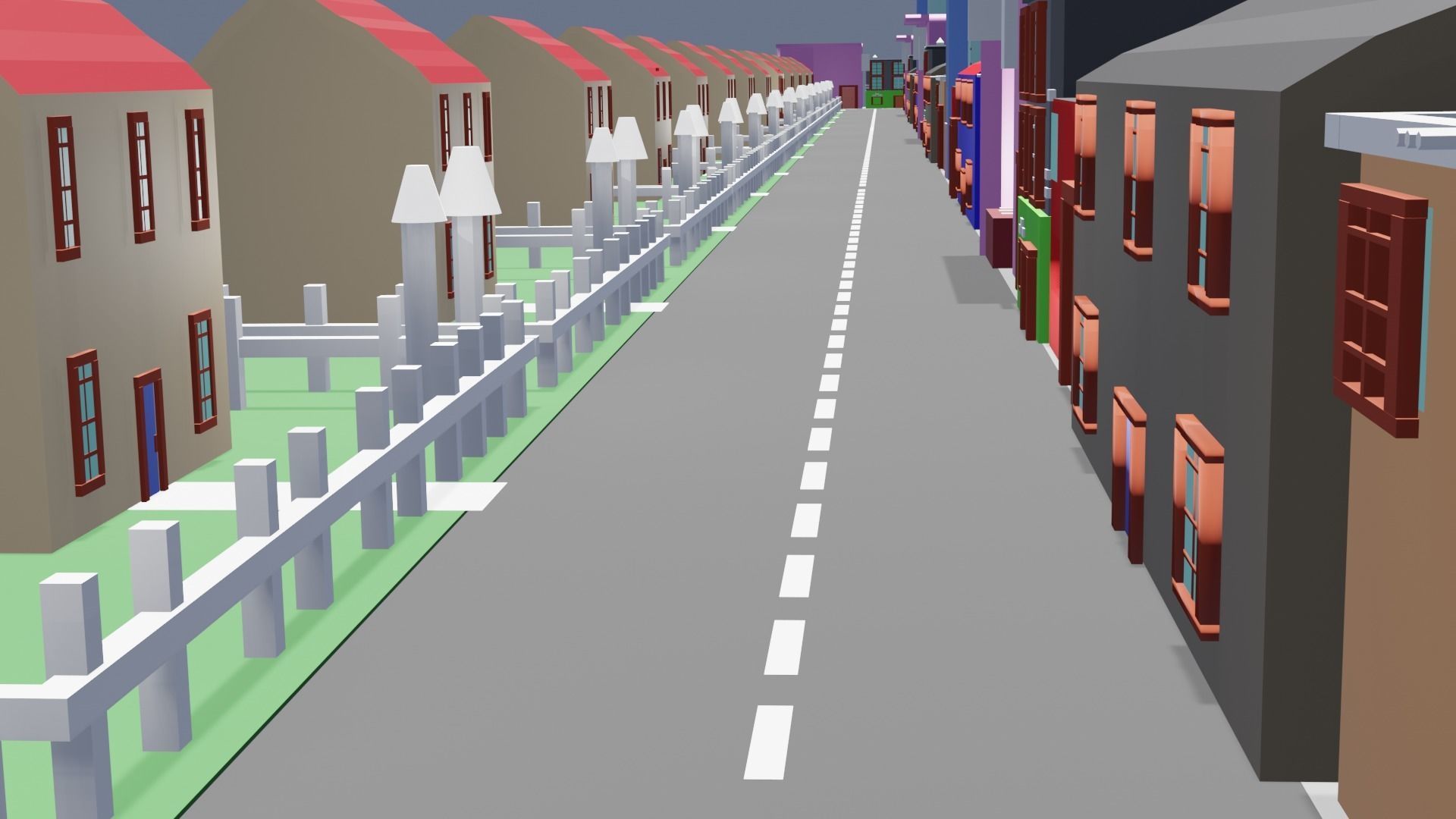 City low poly street with houses and buildings Low-poly 3D model_19