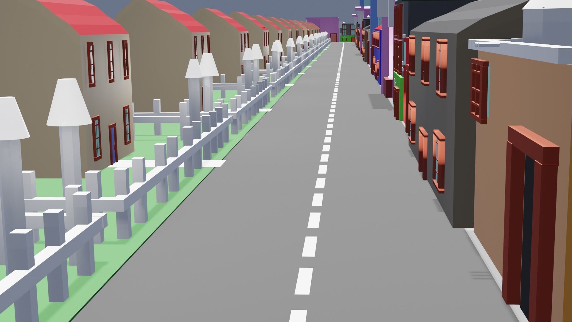City low poly street with houses and buildings Low-poly 3D model_16