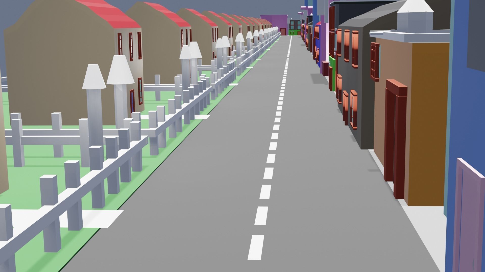 City low poly street with houses and buildings Low-poly 3D model_11