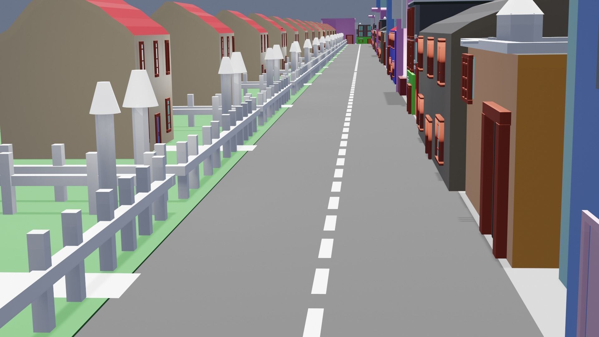 City low poly street with houses and buildings Low-poly 3D model_12