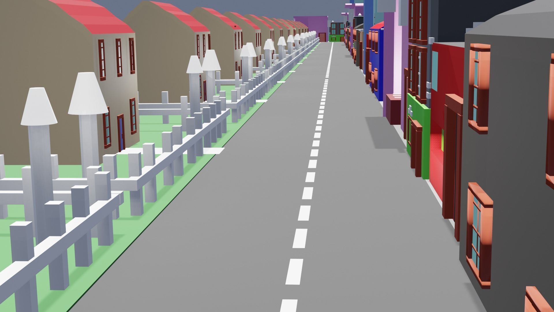 City low poly street with houses and buildings Low-poly 3D model_25
