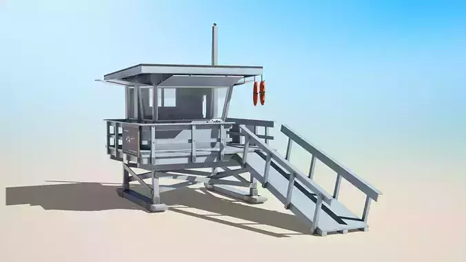 Lifeguard Station With Rescue Buoy Low-poly 3D model