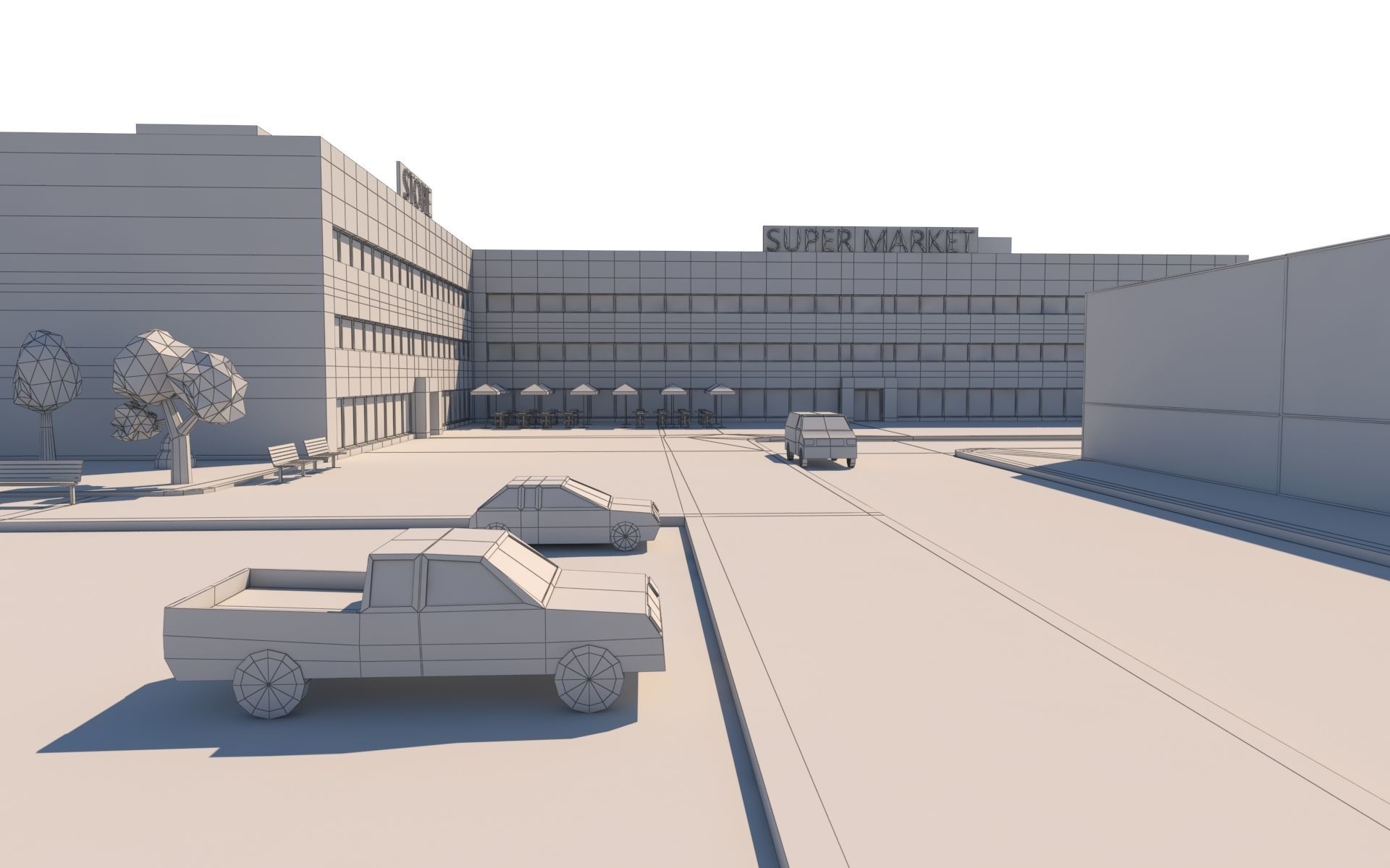 Low Poly City with mountains and water Low-poly 3D model_23